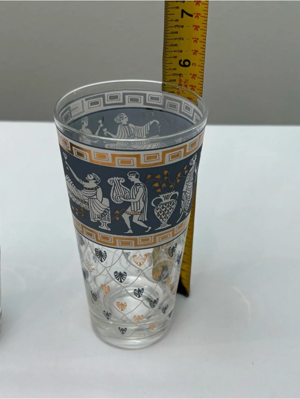 Vintage Cera Glass Highball Glasses “Etruscan Frieze” Greek Design